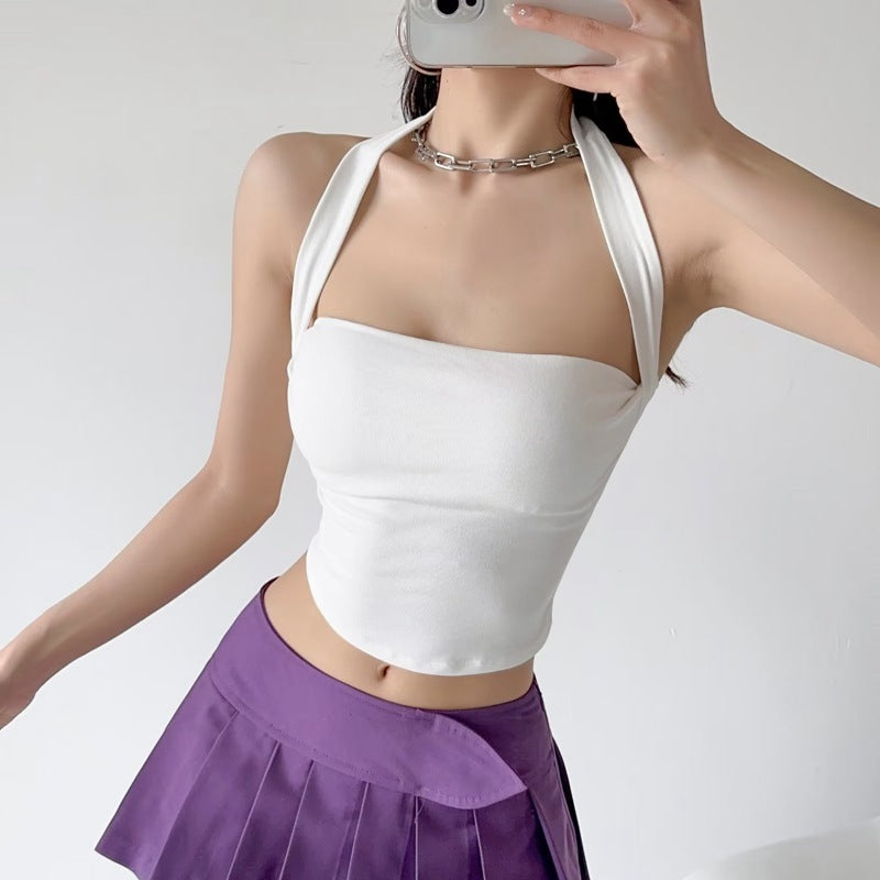 Design-focused Pleated Backless Halter-neck Tank Top – Premium 0 | RICALOUX