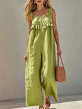 Womens Sleeveless Strap Solid-color Jumpsuit by Ricaloux