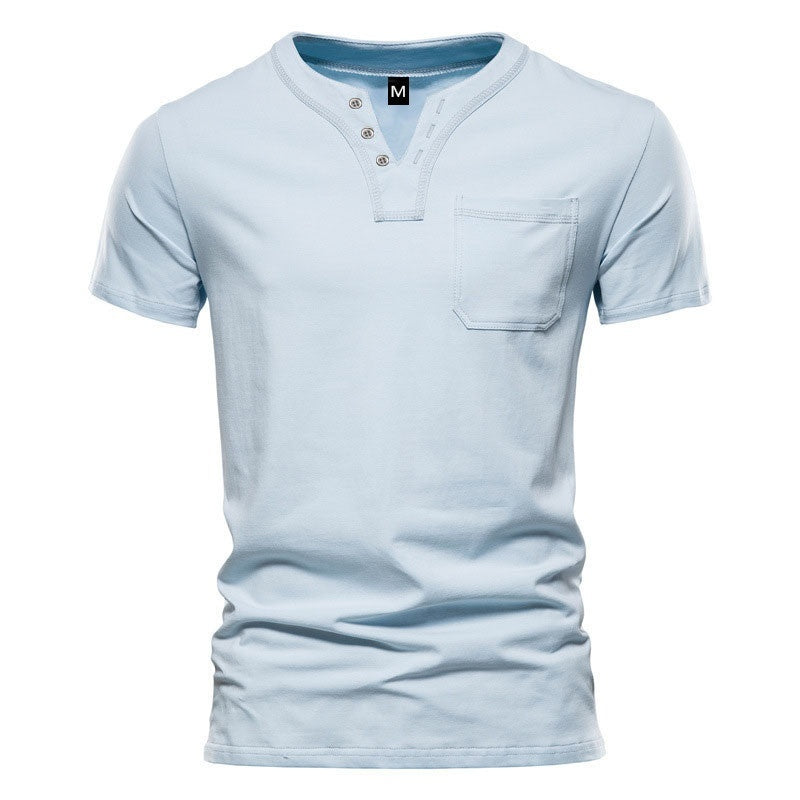 Mens V-neck Short-sleeve Casual T-shirt For Young Adults by Ricaloux