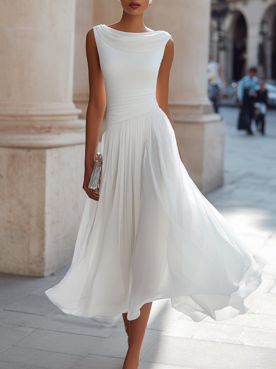 Draped Neck Sleeveless Pleated Midi Dress – Premium 4 | RICALOUX