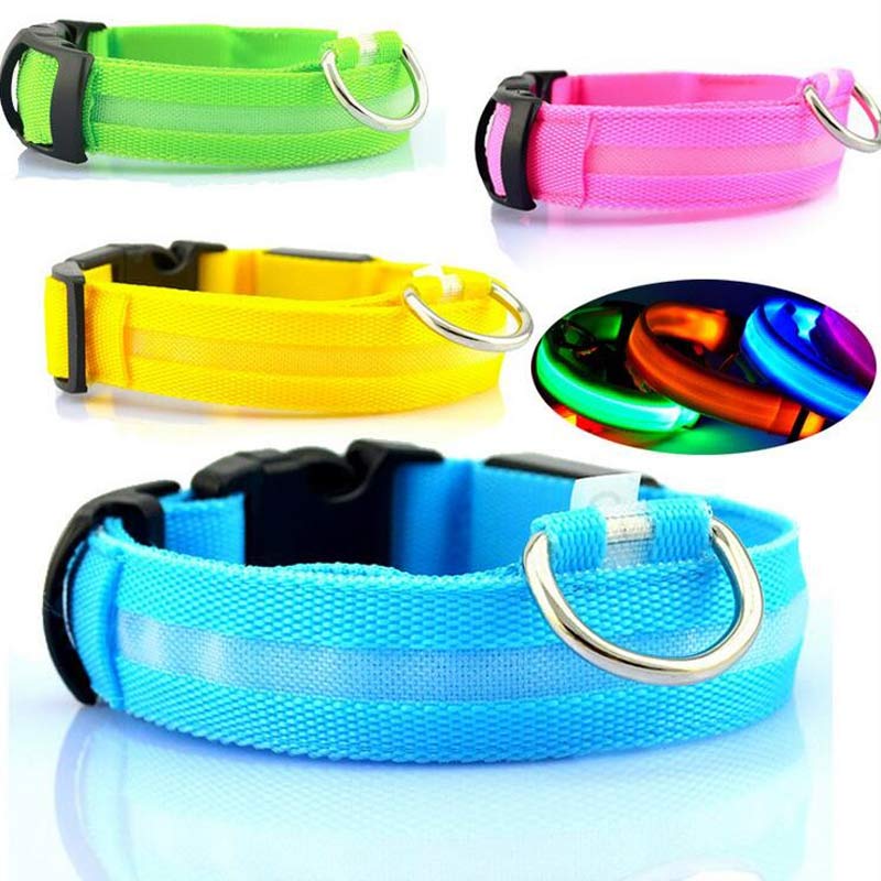Nylon LED Pet Dog Luminous Collar Night Safety Flashing Glow in Dark Dog Cat Leash Adjustable Pet Supplies - RICALOUX