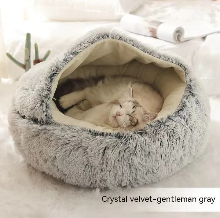 2 In 1 Dog And Cat Bed Pet Winter Bed Round Plush Warm Bed House Soft Long Plush Pets Bed Pet Products by Ricaloux