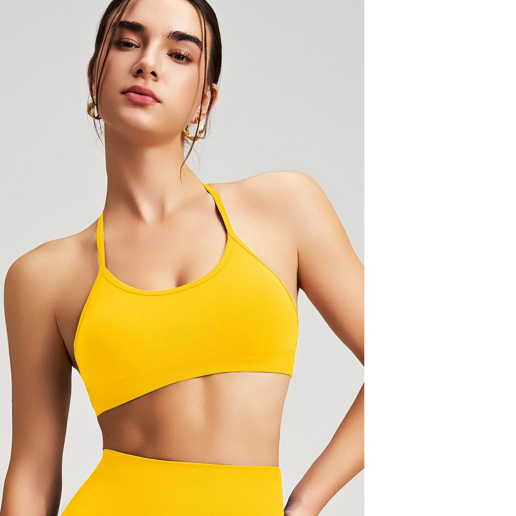 Women's Seamless Thin Strap Cross Back Yoga Outfit Set, Quick-Dry Tight Sports Fitness Bra For Running – Premium 4 | RICALOUX