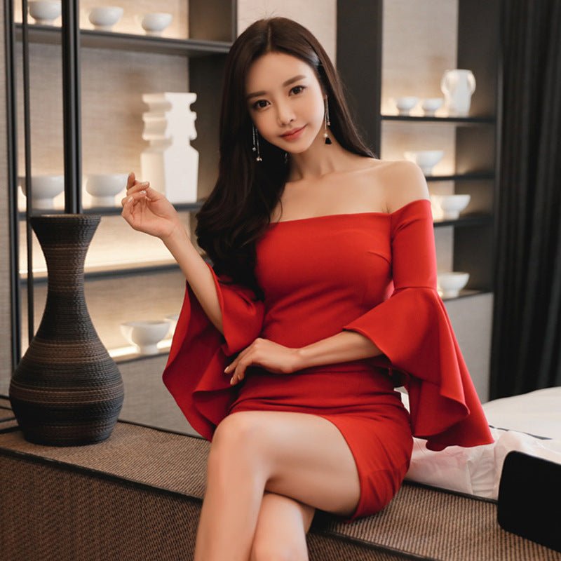 Off-the-shoulder crew neck dress - RICALOUX