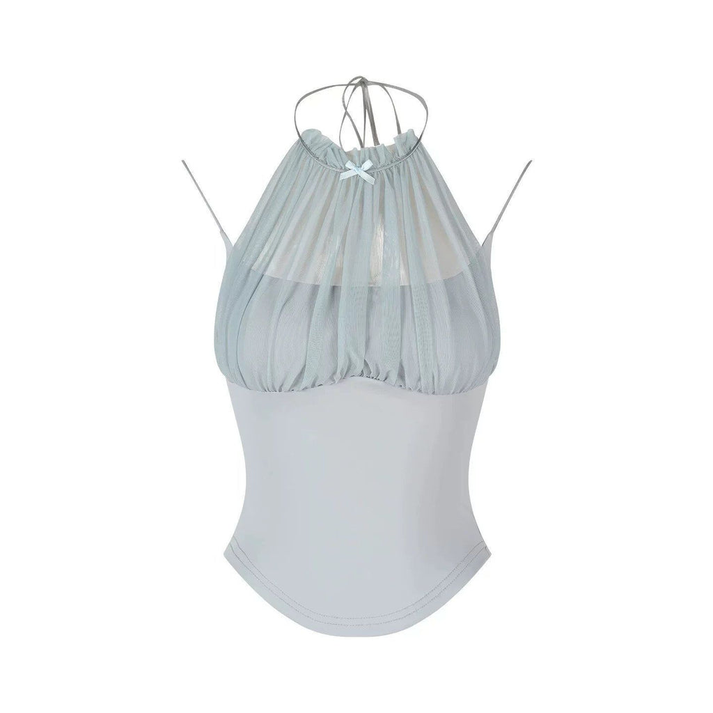 Mesh-Panel Halter Vest Camisole Womens Summer Sleeveless Top – Premium 0 | RICALOUX