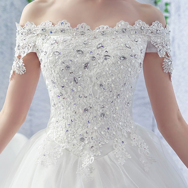 Wedding Dress Bride One-shoulder Trailing French Veil Hepburn Female - RICALOUX