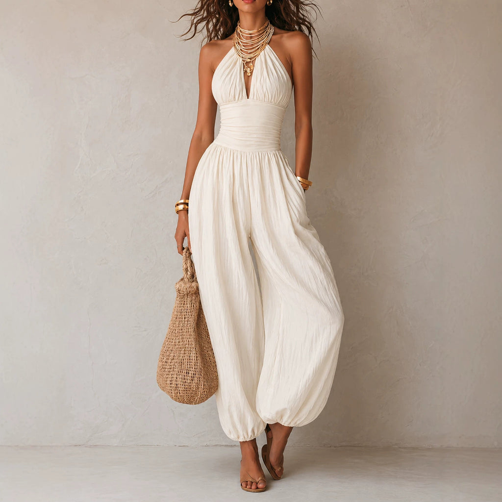 Bohemian-style Backless Hollow-out Lantern-leg Jumpsuit by Ricaloux