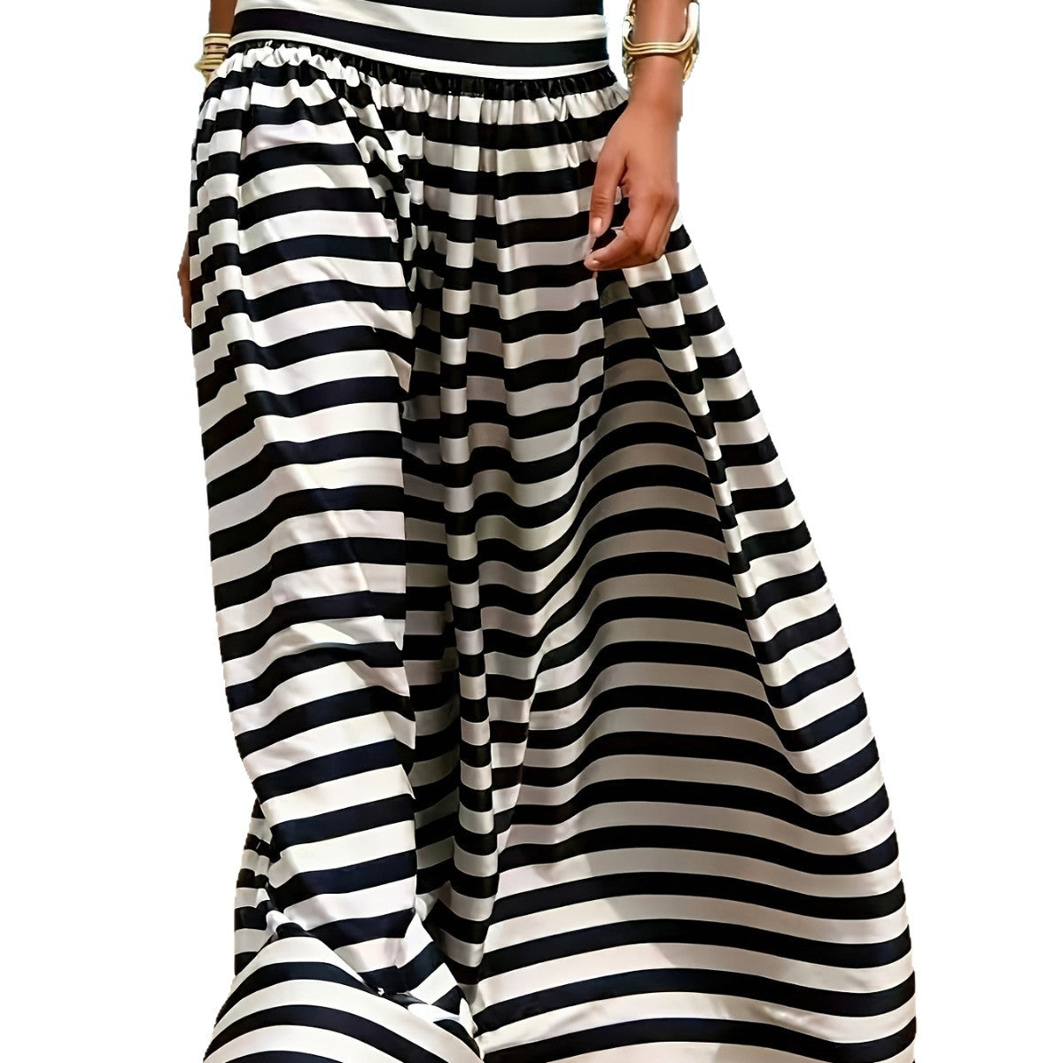 Striped High-waisted Flared Midi Skirt With A Beach Vacation Vibe – Premium 0 | RICALOUX