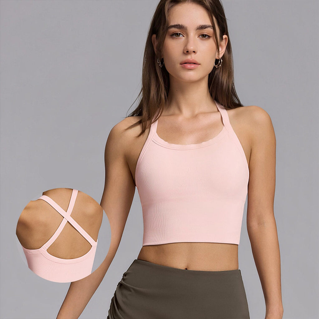 Seamless Yoga Tank Top With Built-in Pads For European & American Styles, No Need For Separate Bra, Cross Strap Sports Underwear For Women Workout & Fitness – Premium 4 | RICALOUX