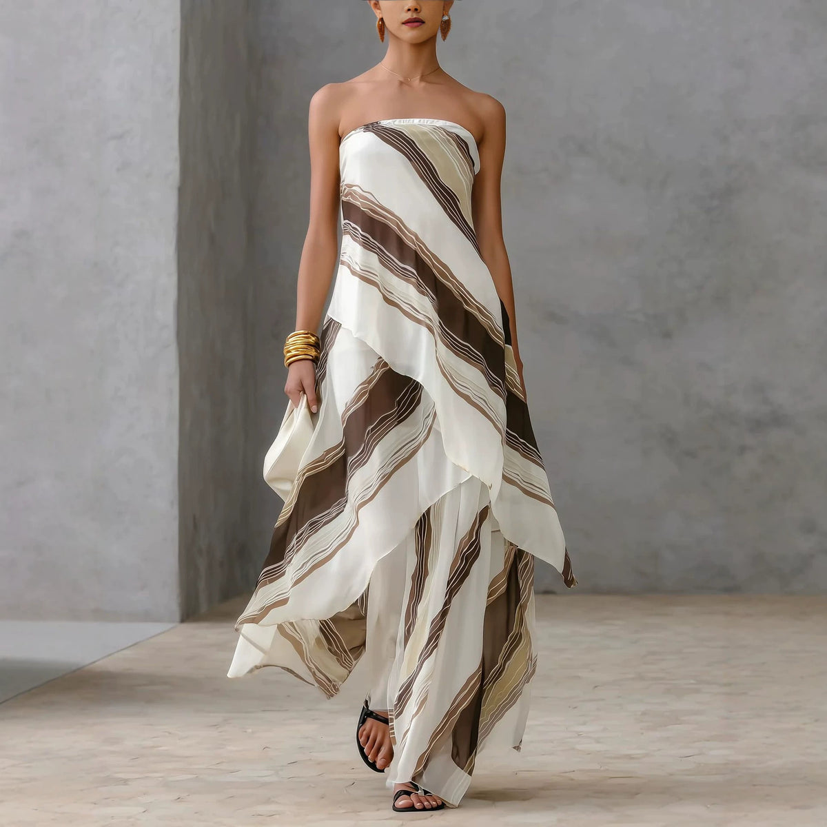 Womens Casual Striped Off-shoulder Sleeveless Dress by Ricaloux