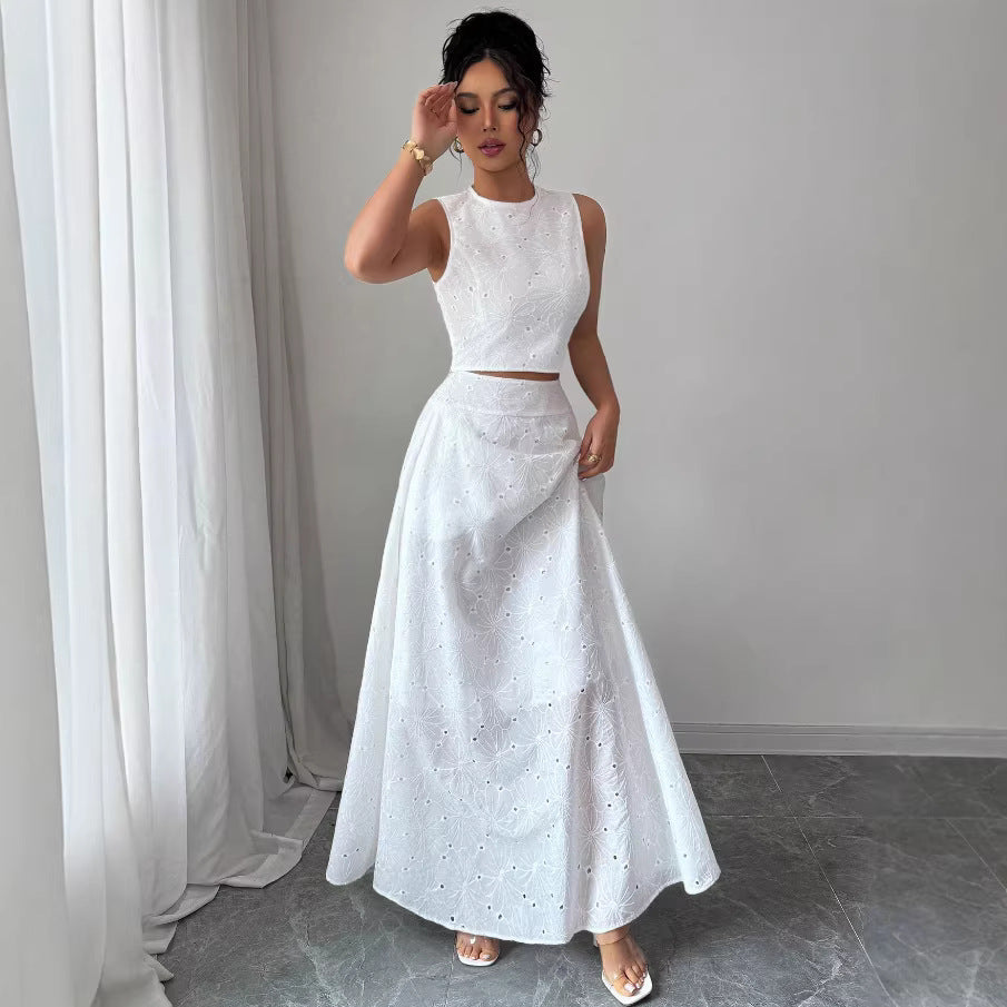 Sleeveless Top High-waisted A-line Elegant Long Skirt – Premium 0 | RICALOUX