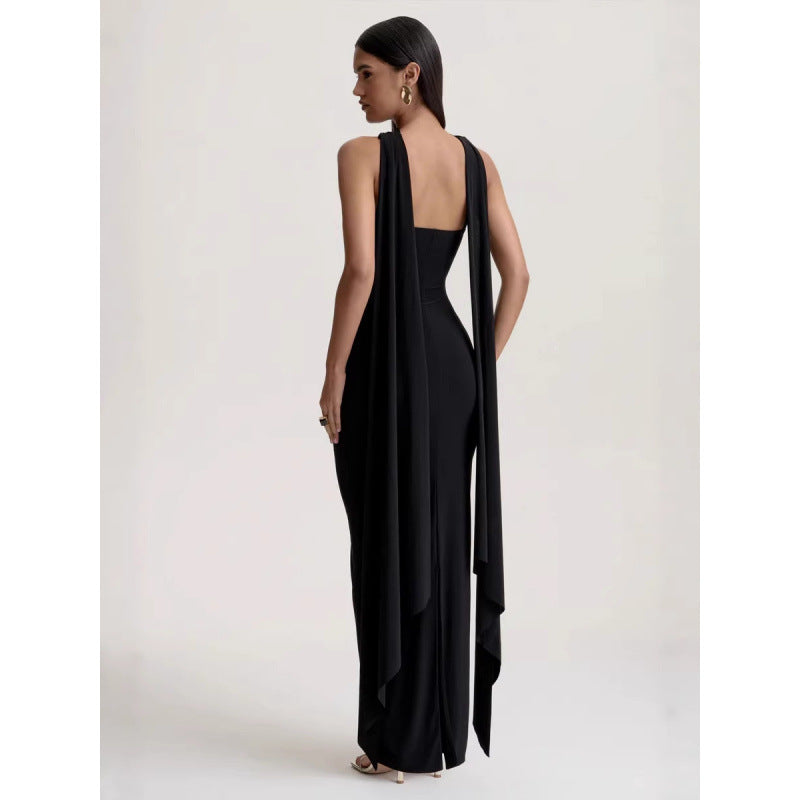Halter-neck Pleated Knit Wrap Dress Featuring A Twist Detail And A Figure-hugging Fit That Exudes – Premium 0 | RICALOUX