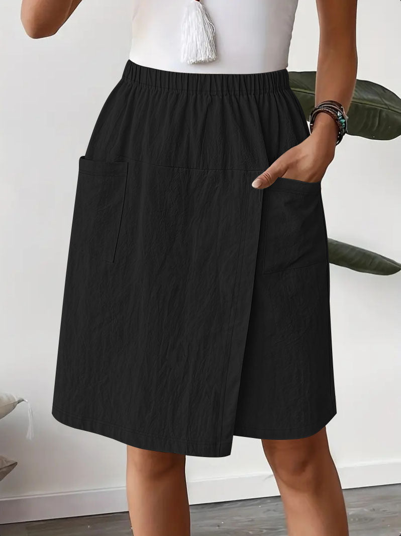 Women's Casual Elastic Waist Skort With Pockets Lightweight Wrap Front Knee-Length Shorts For Summer – Premium 4 | RICALOUX