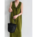 Womens Sleeveless V-Neck Dress With Ruffle Trim by Ricaloux