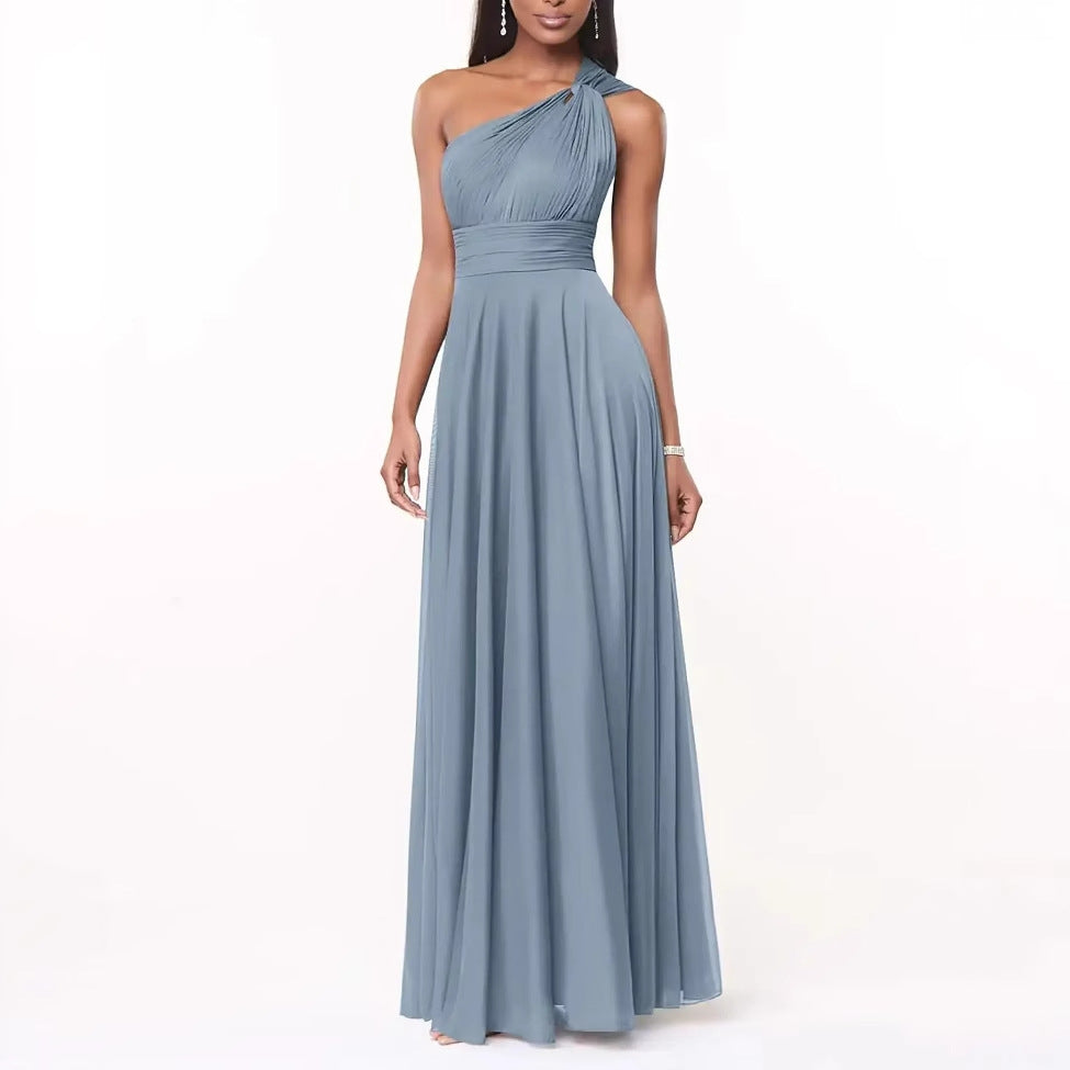 Womens Wedding One-Shoulder Chiffon Dress by Ricaloux