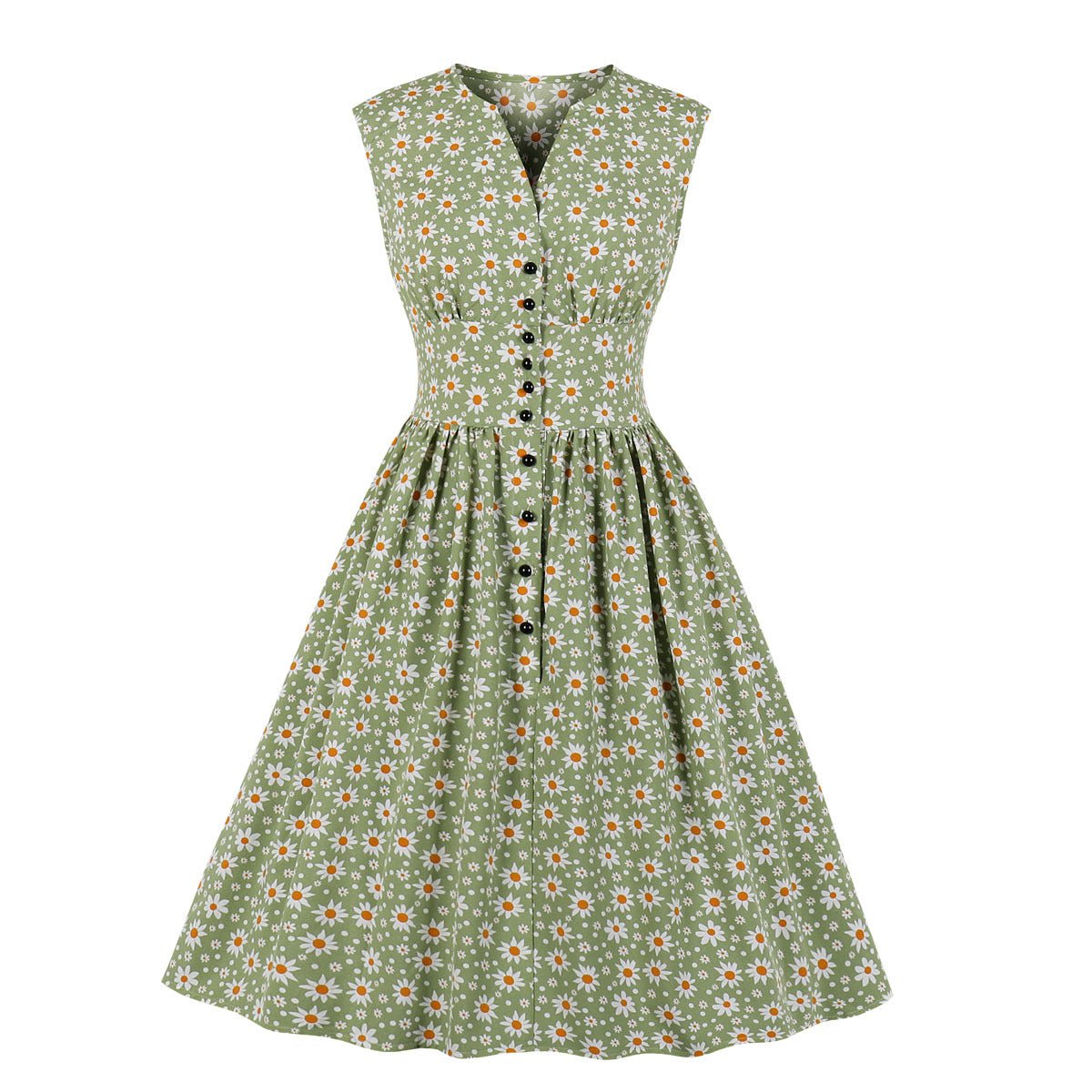 Women's long sleeveless retro floral dress - RICALOUX