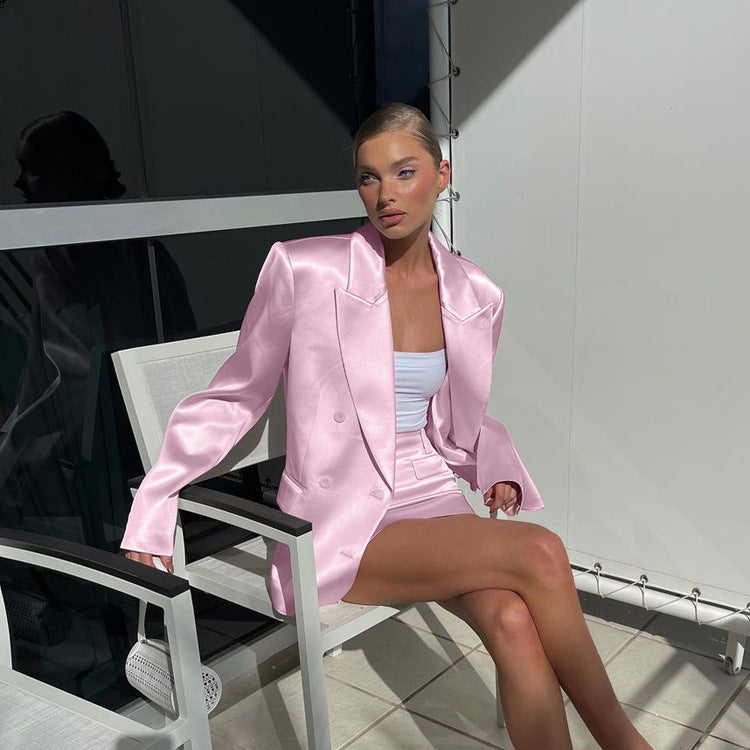 Double Breasted Oversized Blazer & High Waist Mini Skirt 2-Piece Suit – Premium 4 | RICALOUX