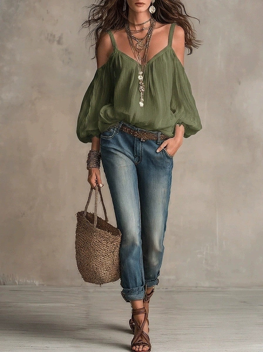 Womens Casual Solid-color Loose-fitting Top by Ricaloux