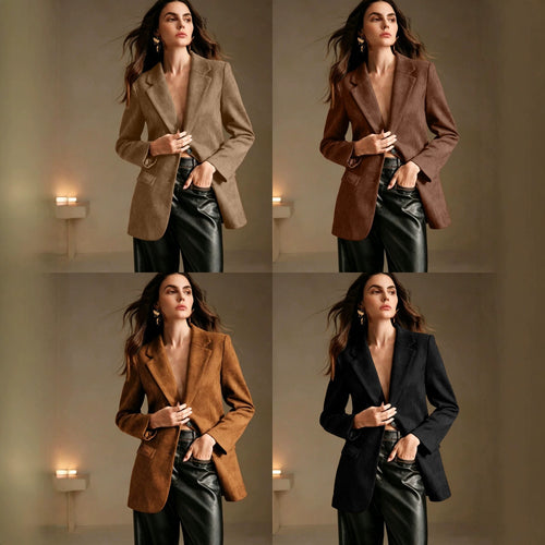 Double-breasted Suede Velvet Blazer With Flap Pockets And Long Sleeves – Premium 0 | RICALOUX
