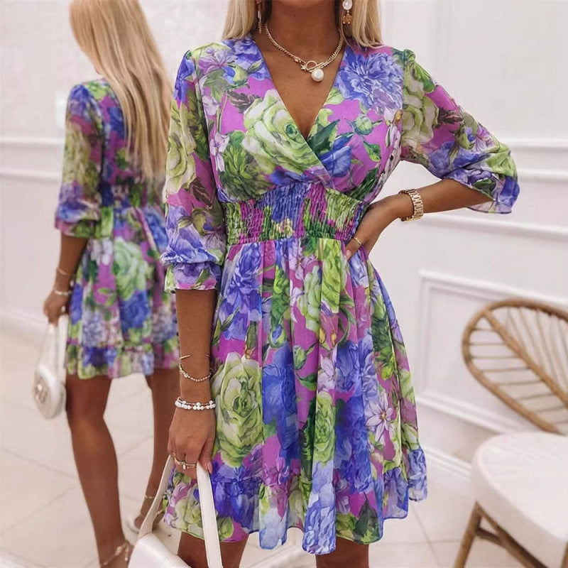 A-line Casual Chiffon Dress With A Fitted Waist And Ruffled Hem by Ricaloux