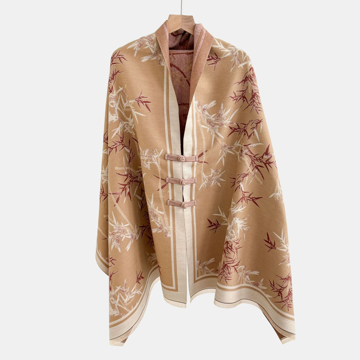 Vintage Knot-button Outerwear Jacquard Shawl by Ricaloux