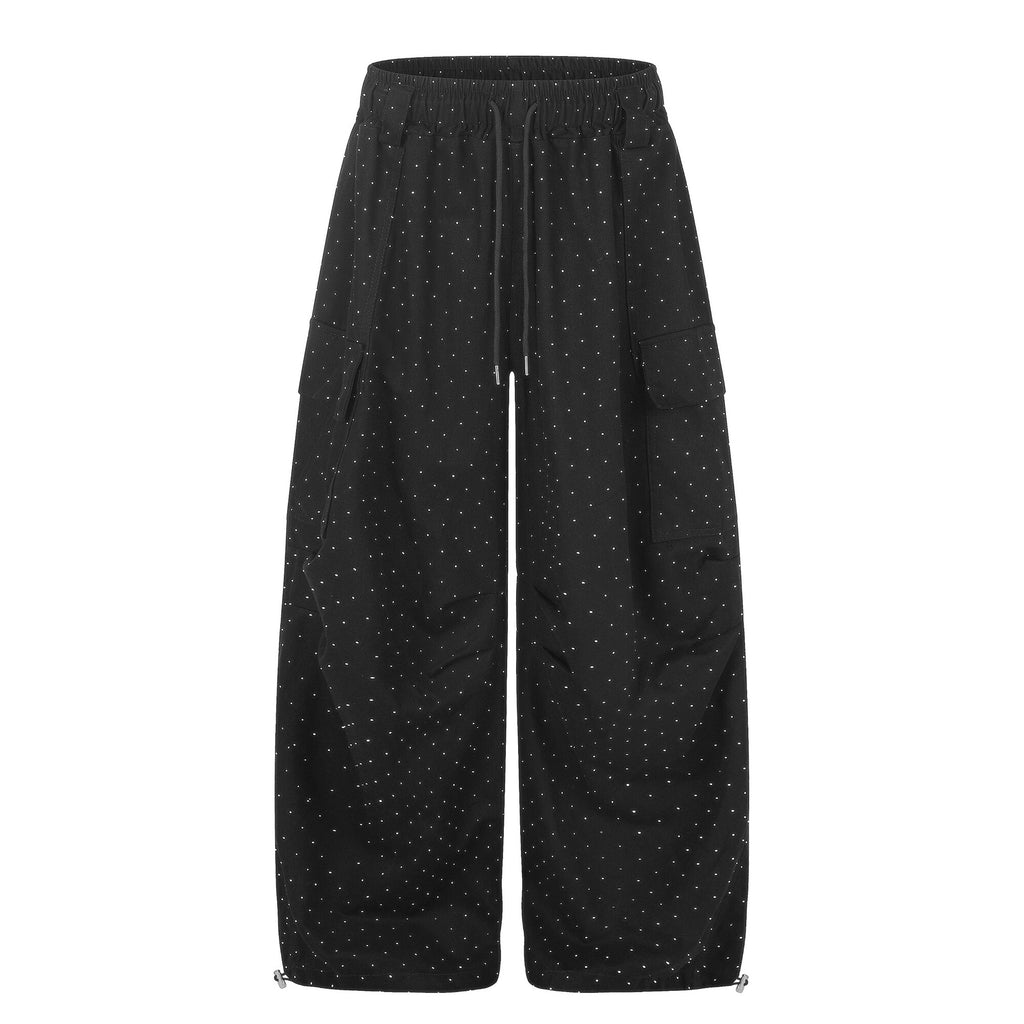 Star-studded Heat-transfer Rhinestone Pleated Multi-pocket Utility Pants – Premium 0 | RICALOUX