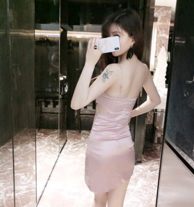 Summer Night Shop Women's Dress V-neck Halter Openwork Waist Bag Hip Sexy Night Slip Dress - RICALOUX