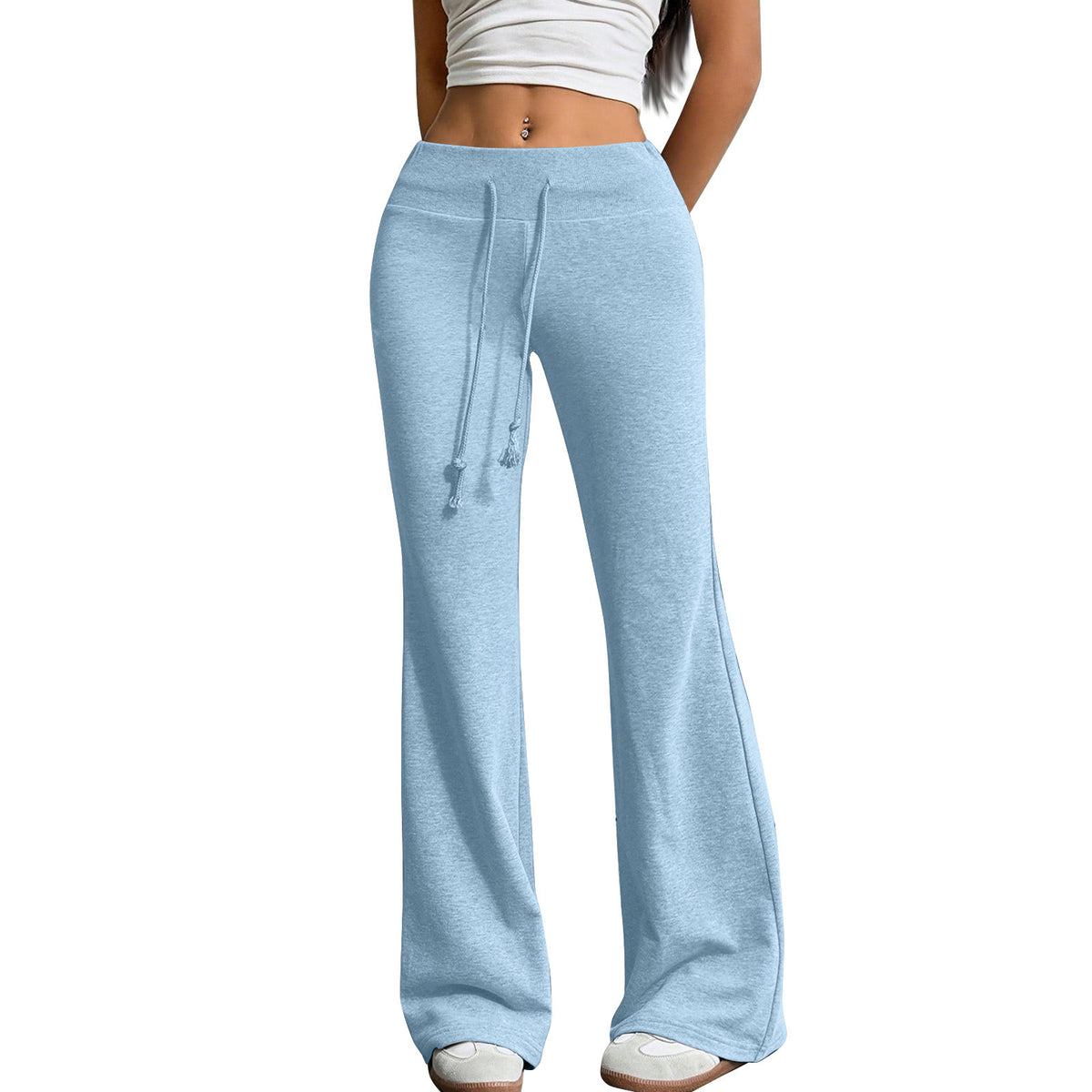 Fashionable Drawstring High-waist Casual Flared Trousers by Ricaloux