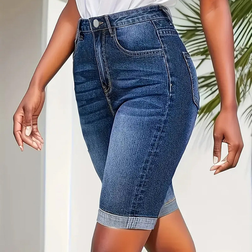 Summer Straight-leg Cropped Capris With Rolled Hems Versatile Shorts For Chic Girls by Ricaloux