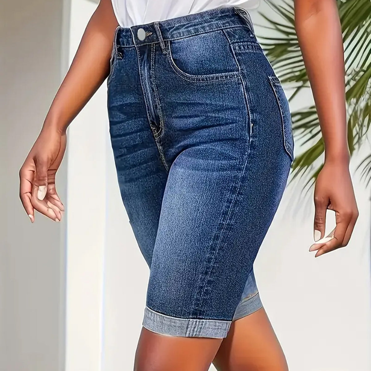 Summer Straight-leg Cropped Capris With Rolled Hems Versatile Shorts For Chic Girls by Ricaloux