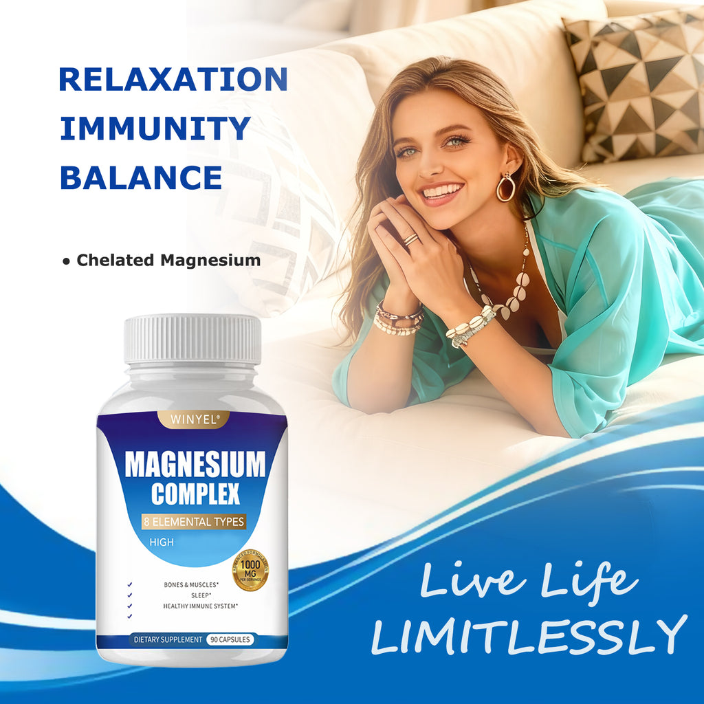 MAGNESIUM COMPLEX Wellness Capsules With Malate & Glycinate And 8 ELEMENTAL MAGNESIUM, Supports Health 90 Capsules, Dietary Supplement. – Premium 4 | RICALOUX