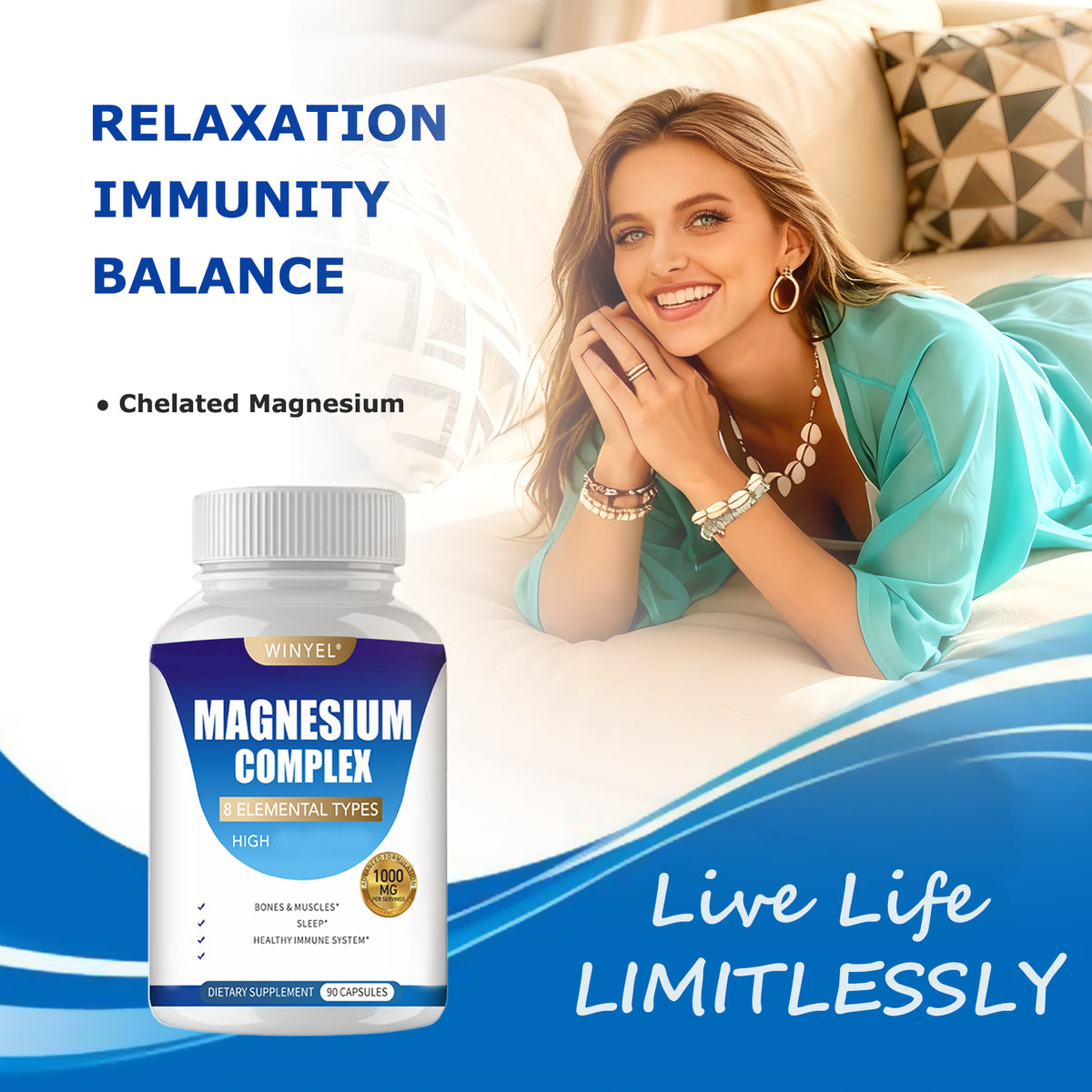 MAGNESIUM COMPLEX Wellness Capsules With Malate & Glycinate And 8 ELEMENTAL MAGNESIUM, Supports Health 90 Capsules, Dietary Supplement. – Premium 4 | RICALOUX