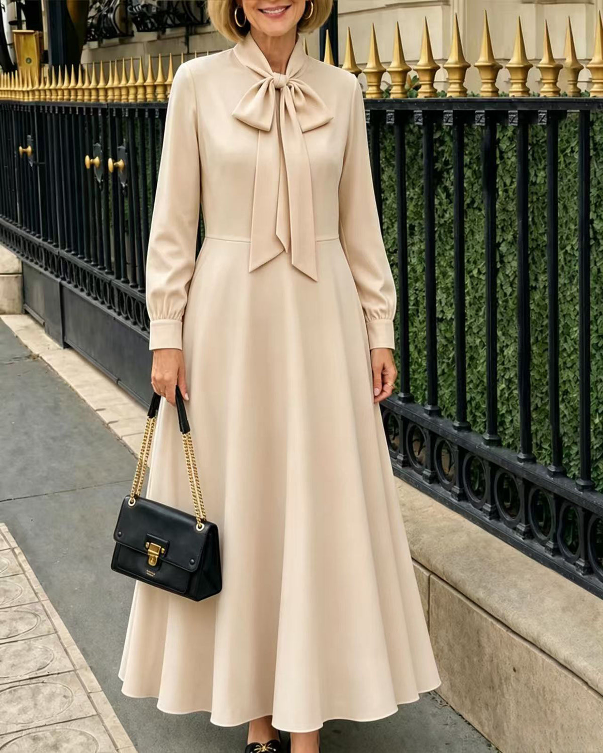 Springautumn Long-sleeve Puff-sleeve Dress With Bow Details At The Hem by Ricaloux