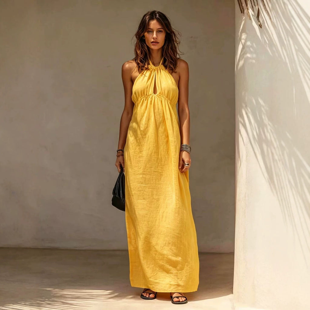 Womens Solid-color Long Halter-neck Dress – Premium 0 | RICALOUX