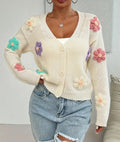Womens Knitted Cardigan With Three-dimensional Floral Pattern And Hand-embroidered Flowers by Ricaloux