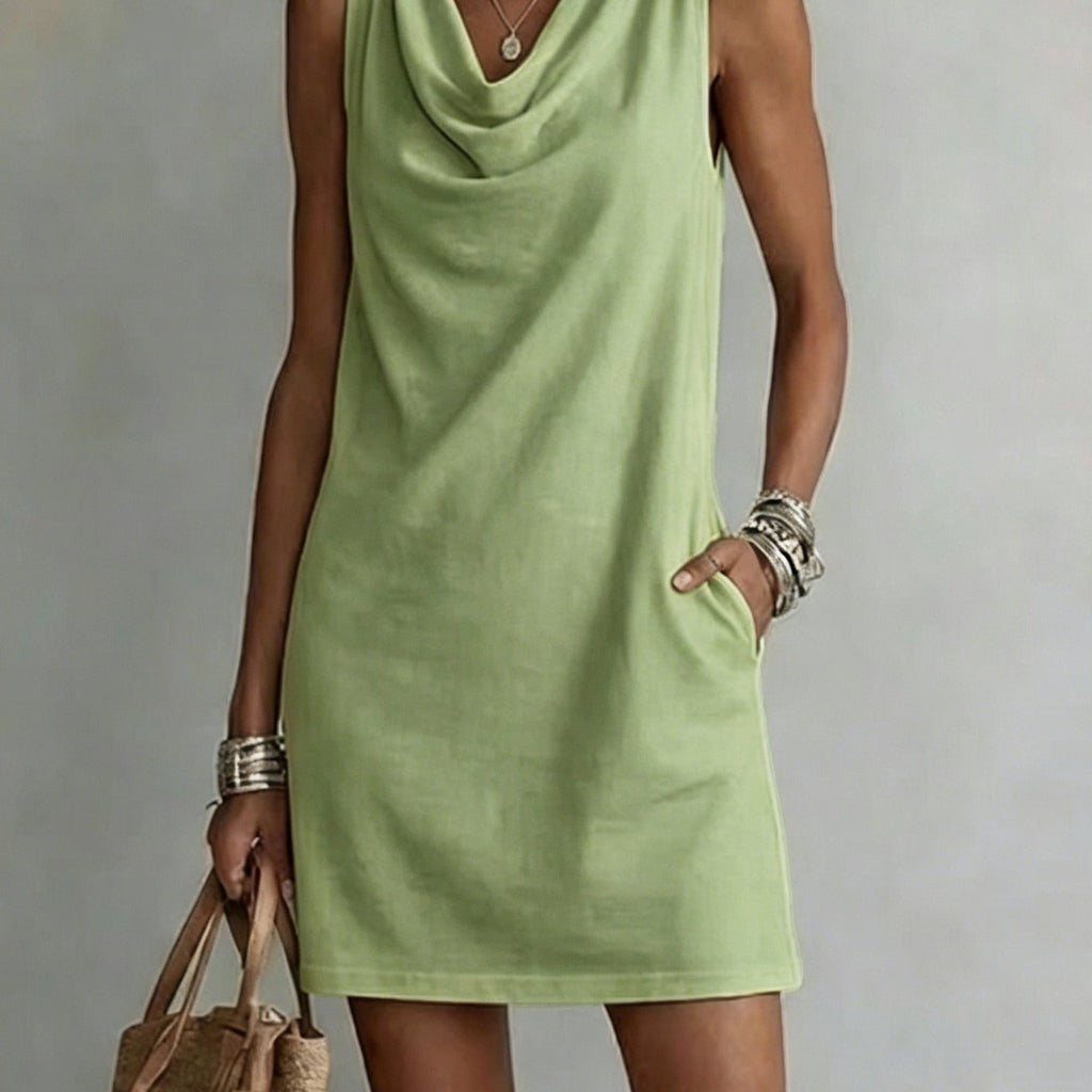 Summer Sleeveless Dress With Draped Neckline Design Slim Fit Evening Party Club Beach Dresses by Ricaloux