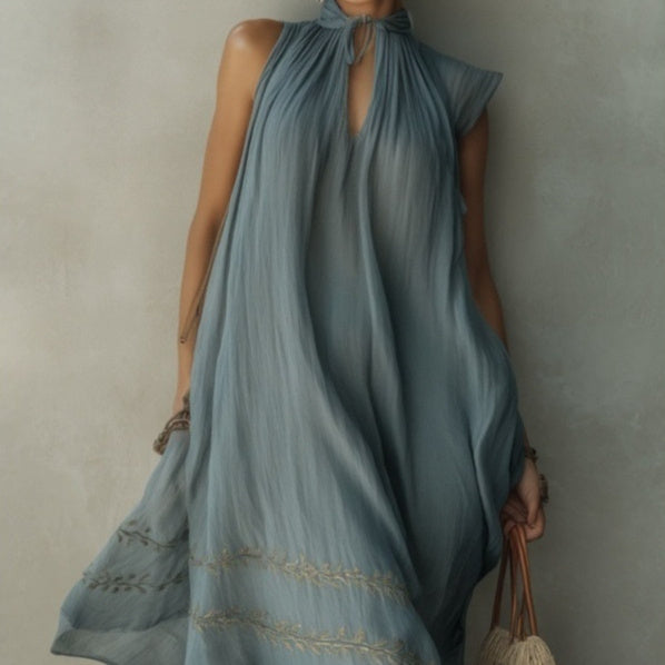 Womens Sleeveless Dress With Lace Trim And Ties by Ricaloux