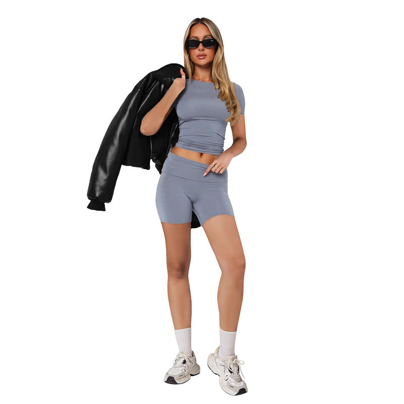 Short-sleeve Crew-neck Pullover And Slim-fit Shorts Set Comfortable To Wear by Ricaloux