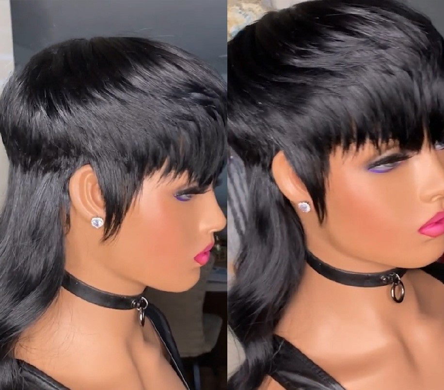 Bangs Black Front Back Long Brazilian Wig by Ricaloux