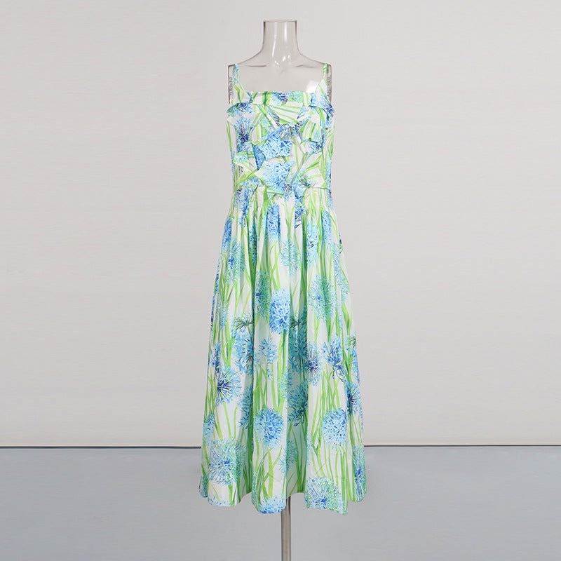 Strap High Waisted Floral Dress by Ricaloux