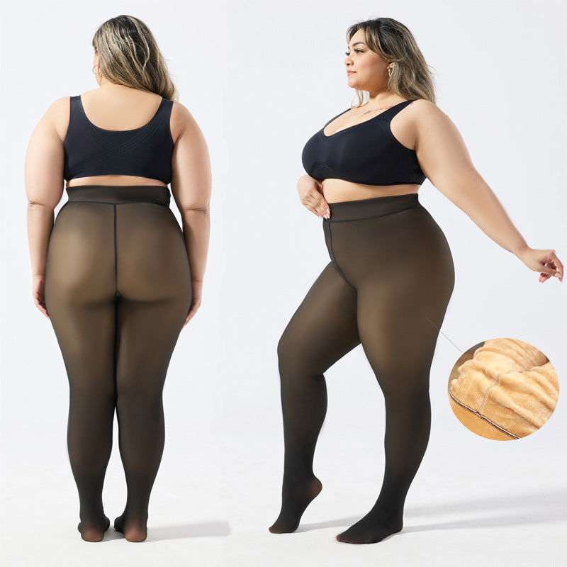 Women's Fall And Winter Outer Wear Plus Size Fake Transparent Black See-through Leggings by Ricaloux