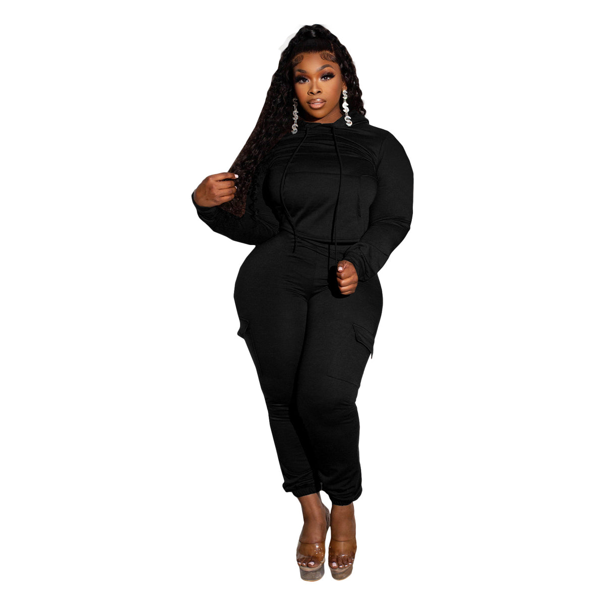 Fashionable Patchwork Fleece-Lined Hoodie And Workwear Pants Casual Two-Piece Set by Ricaloux