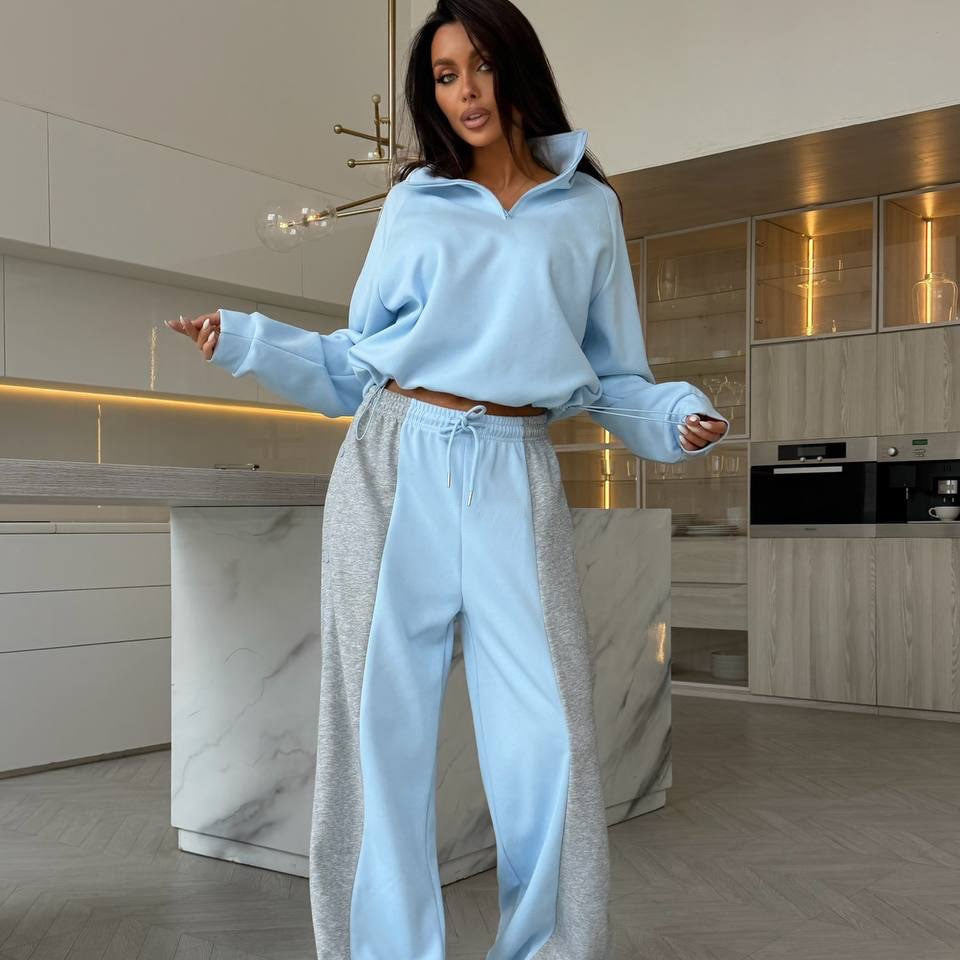 Color-block Sporty Half-zip Cardigan And Front-button Pants Set – Premium 0 | RICALOUX