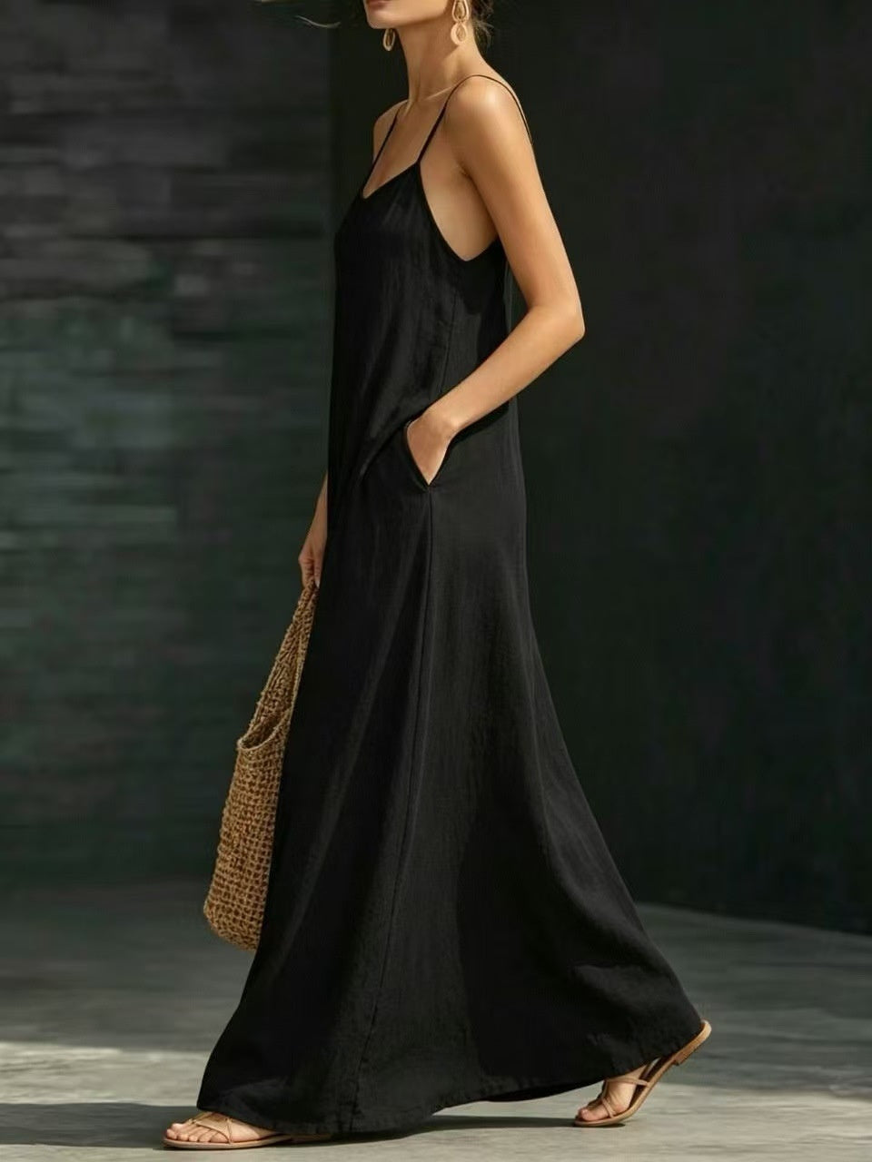 Summer Beach Strap Long Dress Loose And Flowing Casual Strap Long Dress Vacation Style Dress by Ricaloux
