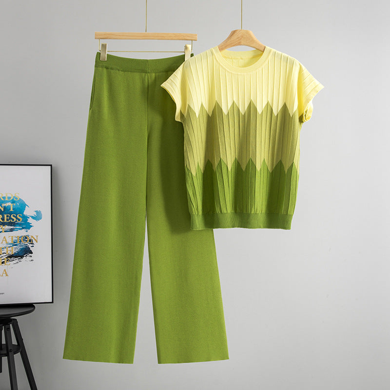 Womens Elegant Summer Short-sleeved Color-block Knit Top by Ricaloux