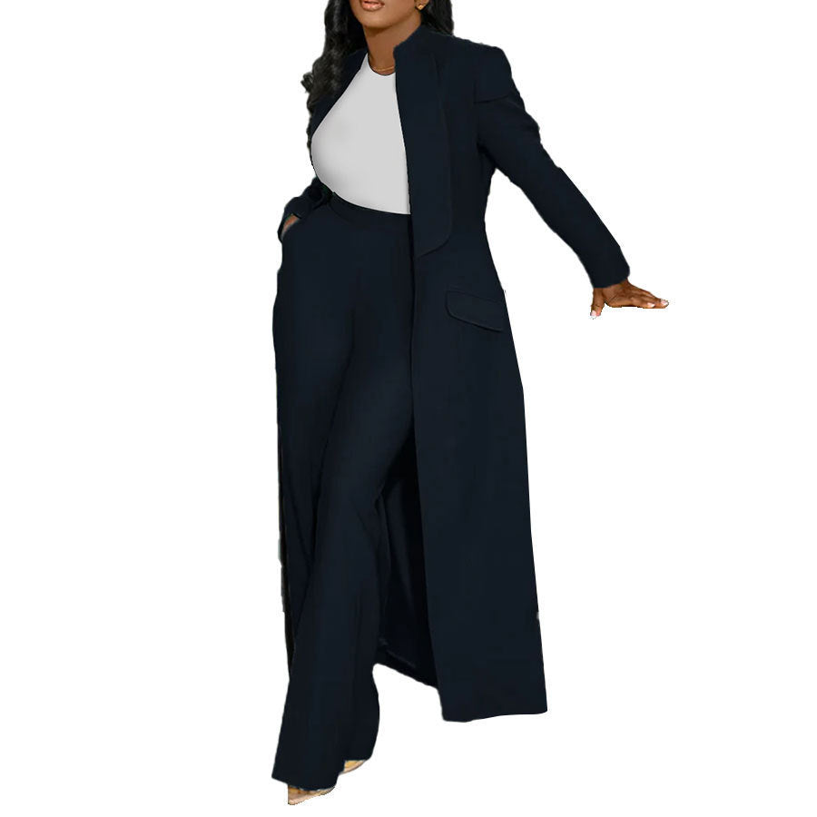Solid-color Lapel Long Blazer Two-piece Set by Ricaloux