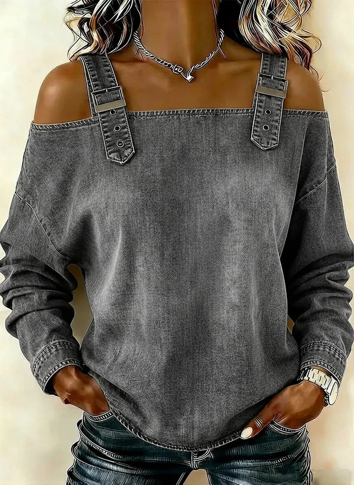 Halter-neck Off-shoulder Long-sleeve Top by Ricaloux