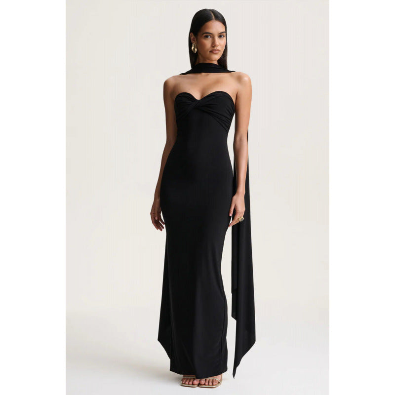 Halter-neck Pleated Knit Wrap Dress Featuring A Twist Detail And A Figure-hugging Fit That Exudes – Premium 0 | RICALOUX