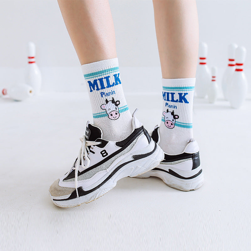 Strawberry Banana Milk Socks Womens Mid-calf Length by Ricaloux