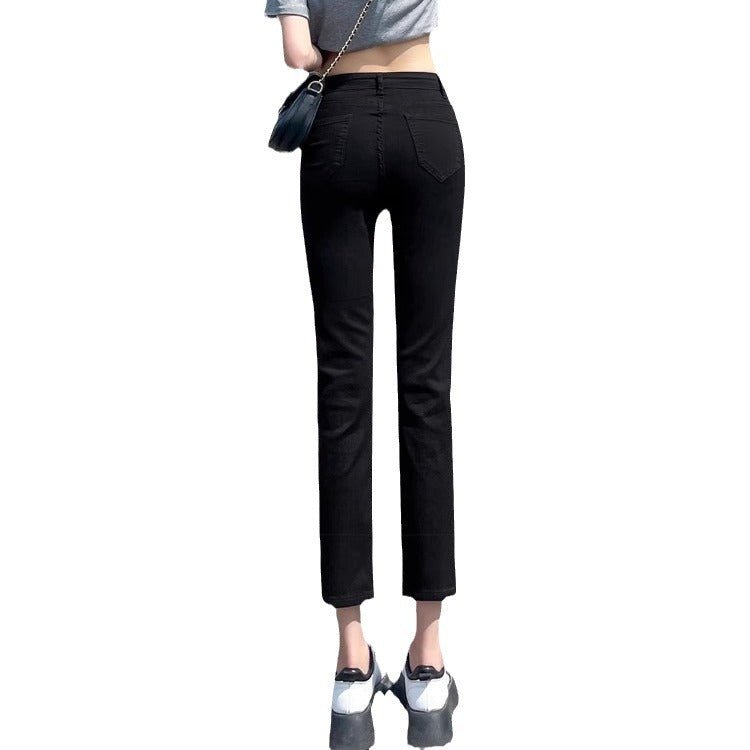 Black Plus Velvet Smoke Pipe Jeans Leggings - RICALOUX